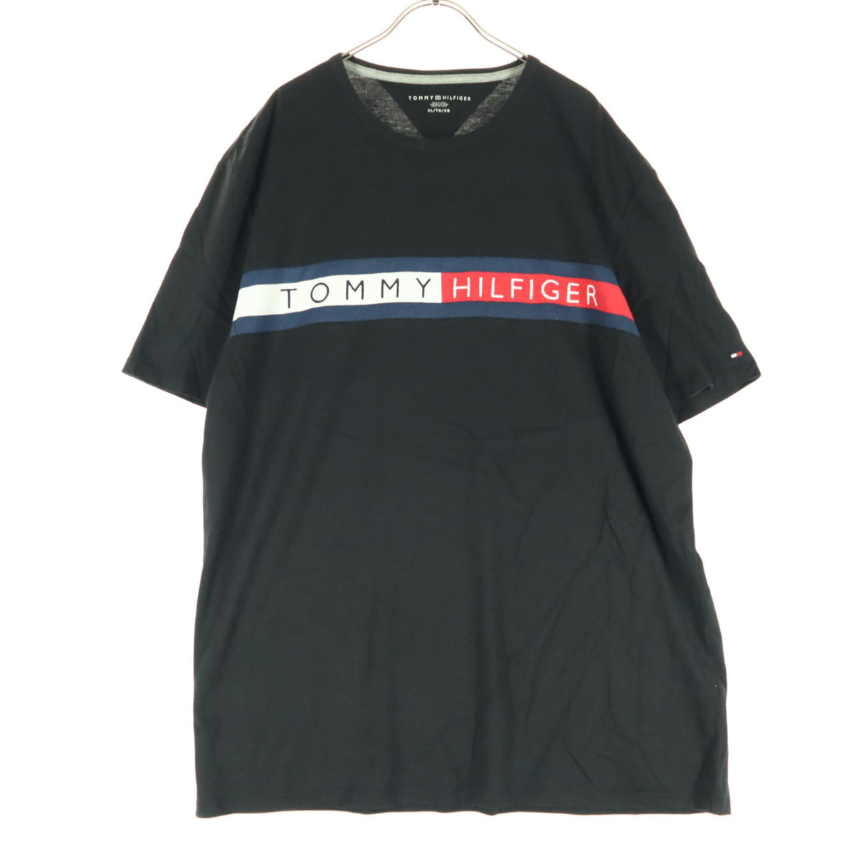 美品 TOMMY HILFIGER トミーヒルフィガー 刺繍 半袖 Tシャツ XL ブラック メンズ拍卖