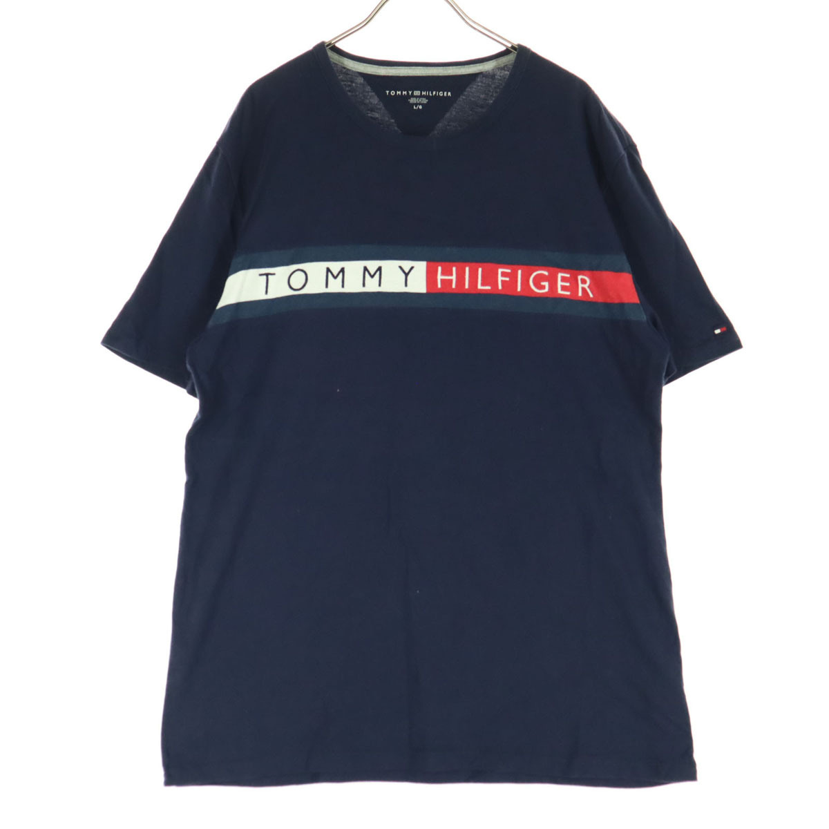 TOMMY HILFIGER トミーヒルフィガー 刺繍 半袖 ラウンドネック Tシャツ L ネイビー メンズ拍卖