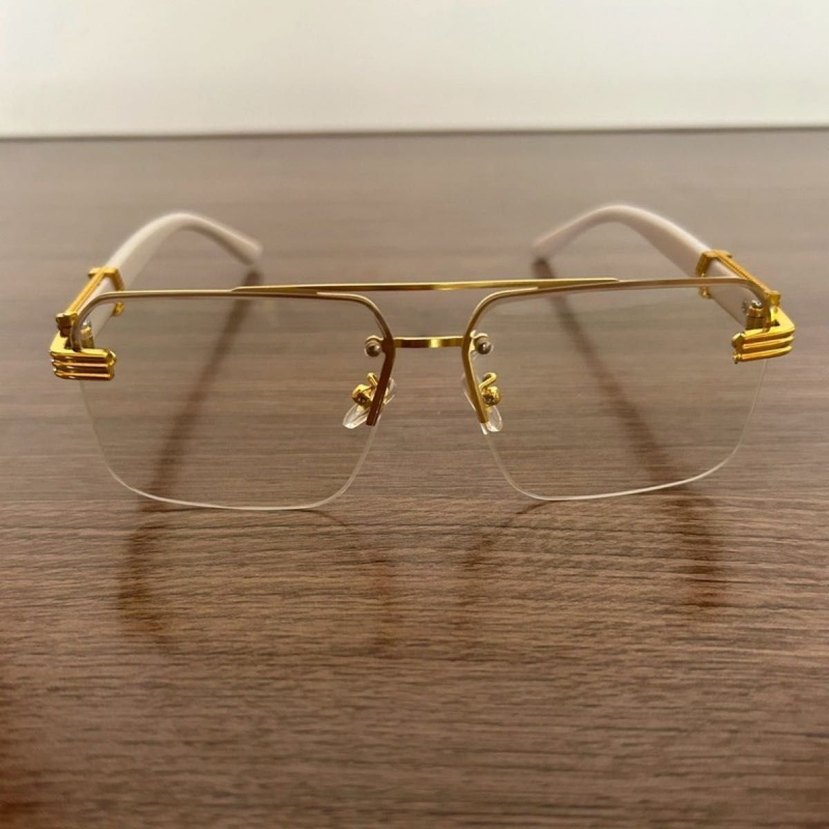 リムレスメガネ スクエア クリアレンズ 金フレーム マーブル柄 高級感 おしゃれ 伊達メガネ ユニセックス 韓国風 Y2K モード ゴールド拍卖