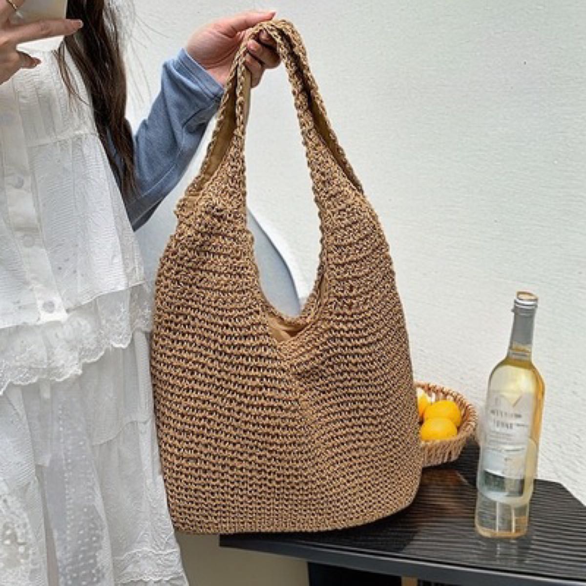 かごバッグ トートバッグ ストローバッグ 大容量 ナチュラル ブラウン 夏 韓国 レディース 通勤 通学 おしゃれ マルシェバッグ拍卖