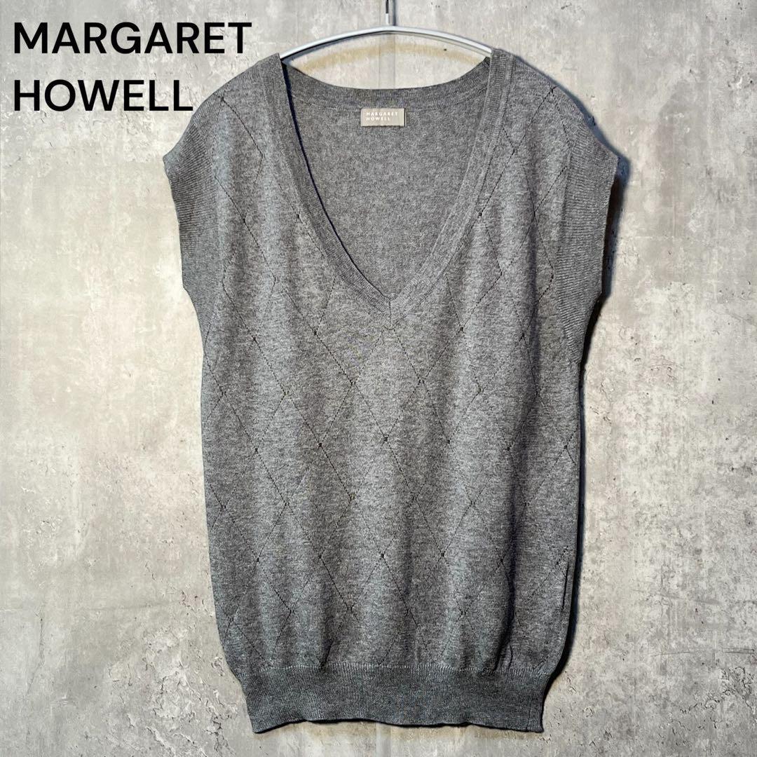 MARGARET HOWELL マーガレットハウエル アルパカ混 ノースリーブニット アーガイル柄拍卖