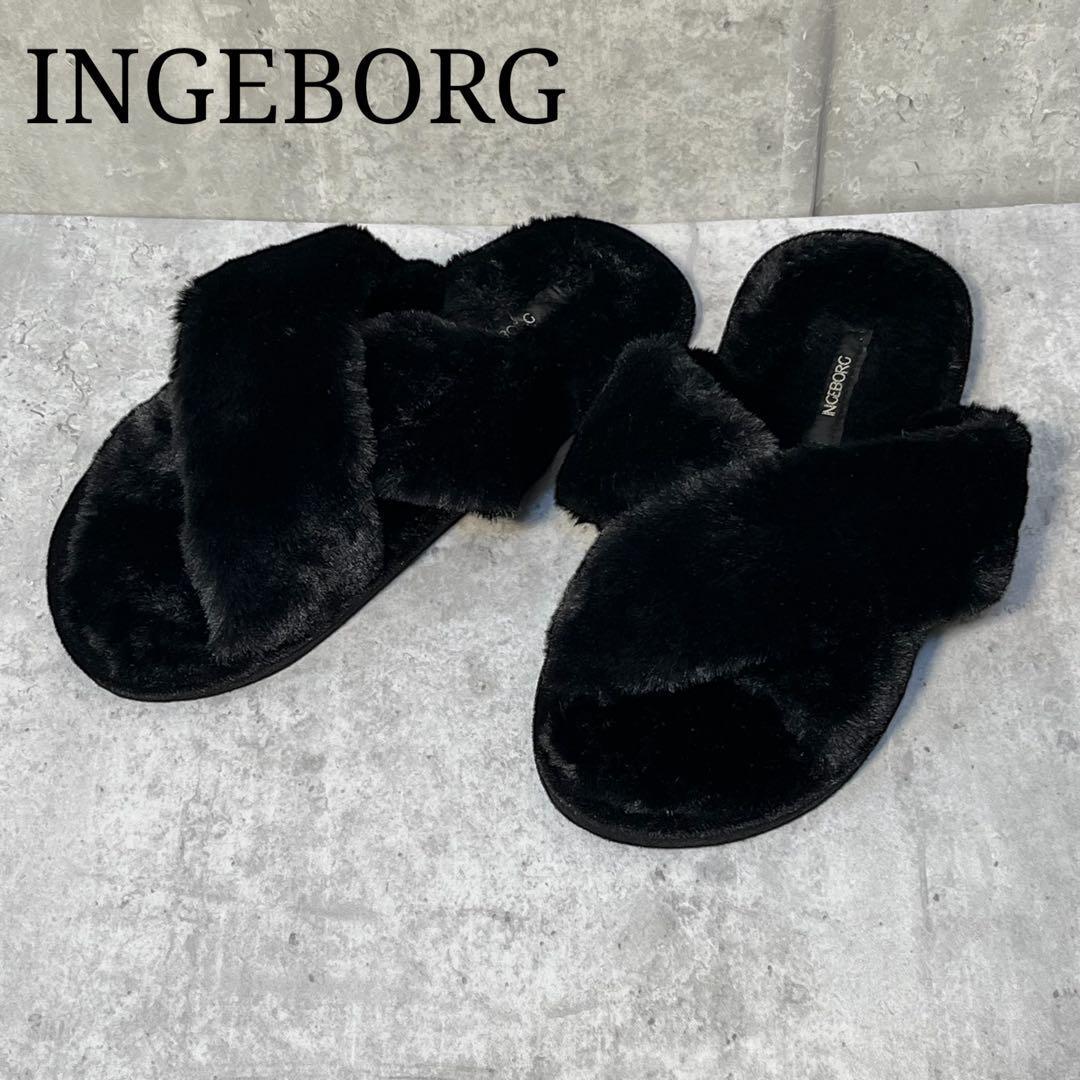 希少☆美品 INGEBORG インゲボルグ ファー ルームシューズ ベロア巾着袋付き拍卖