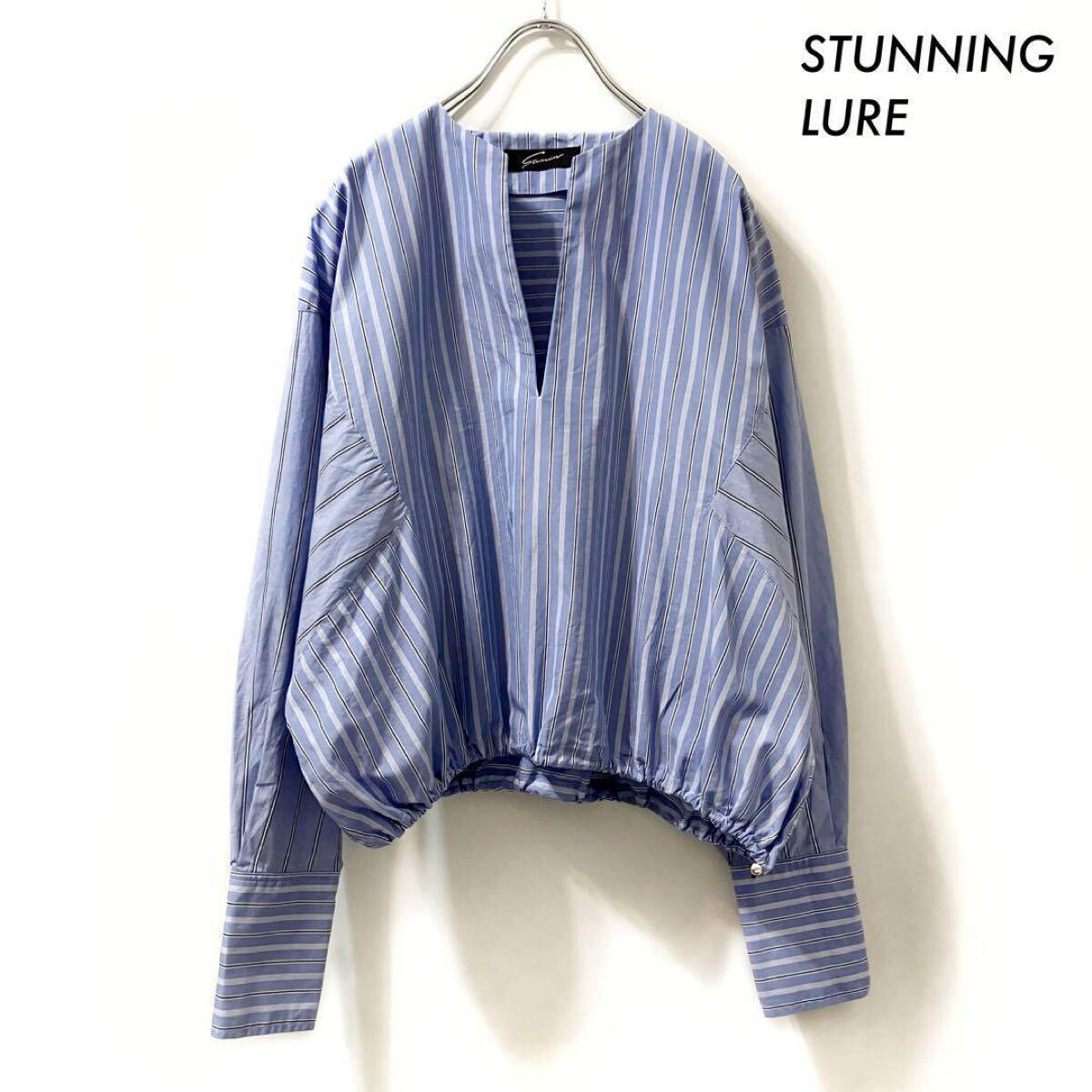 【送料無料】STUNNING LURE スタニングルアー★ストライプ柄 長袖ブラウス 切替 ブルー 青拍卖