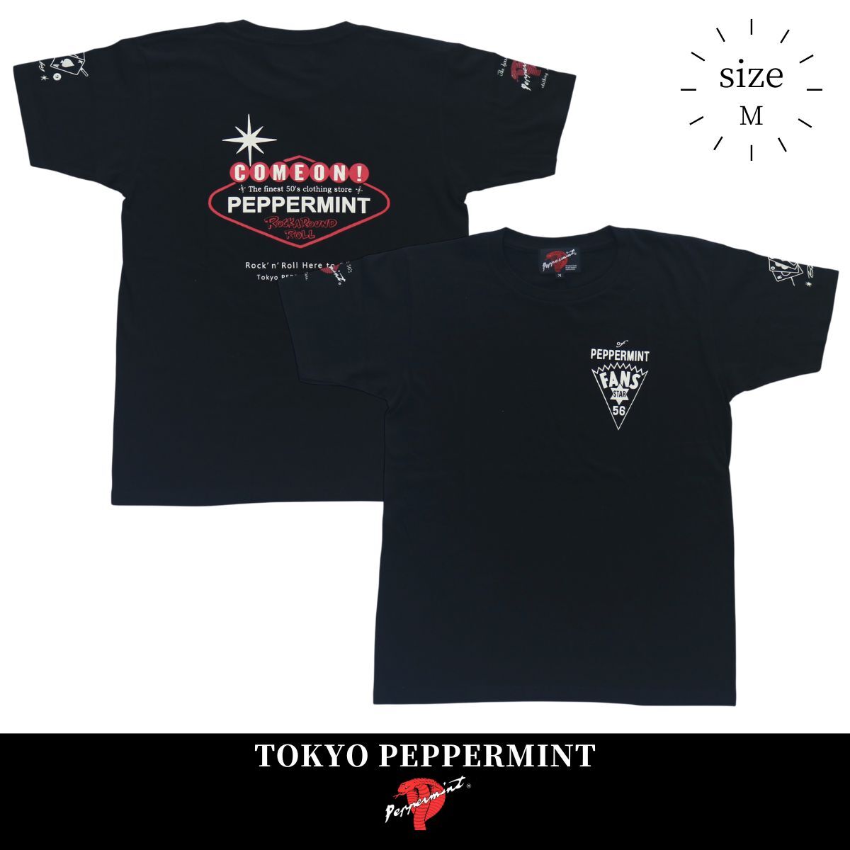 Tシャツ COME ON FANS TEE RSN-3540 黒 サイズM TOKYO PEPPERMINT ロカビリーファッション メンズ拍卖