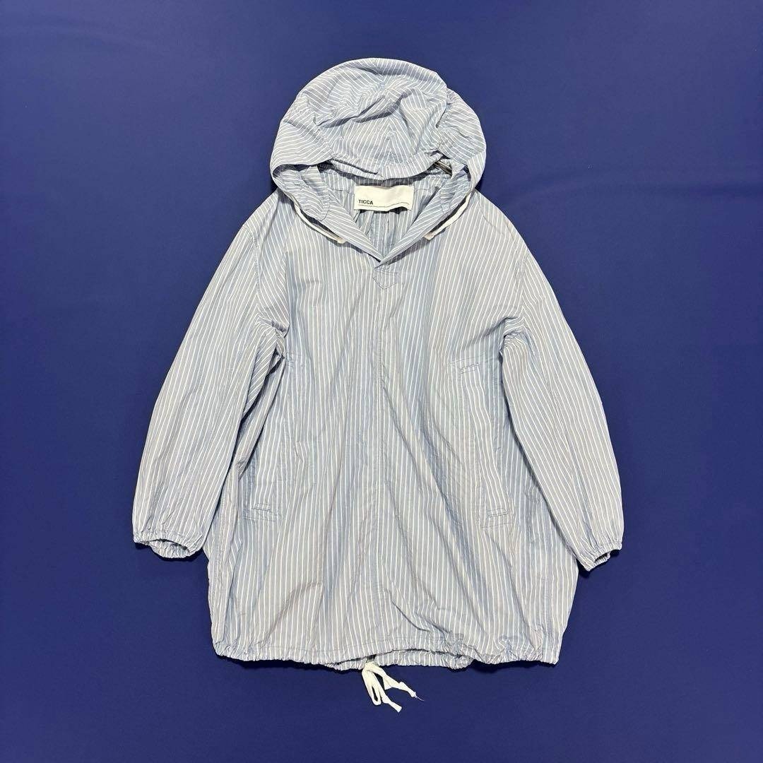 TICCA ティッカ フーディー ストライプ チュニック コットン ブルー 白拍卖