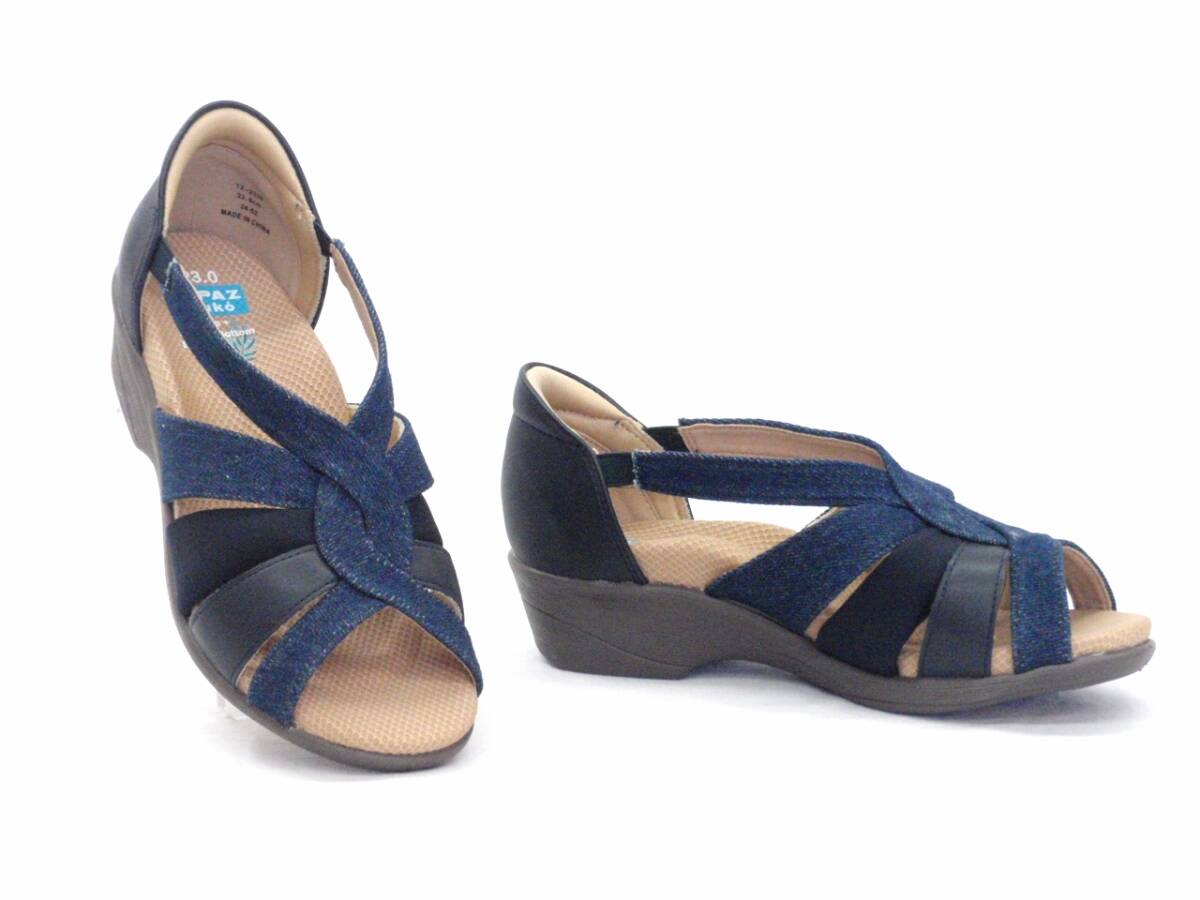 レディース オープントゥ サンダル トパーズ アルコ 2335 NVデニム 22.5cm 前開きサンダル 軽量 TOPAZ aruko拍卖
