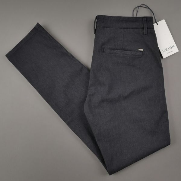 【新品未使用】REIGN レイン◆Made In Italy◆32◆チャコールグレー バーズアイ コットン スリム ストレッチ パンツ◆スラックス拍卖