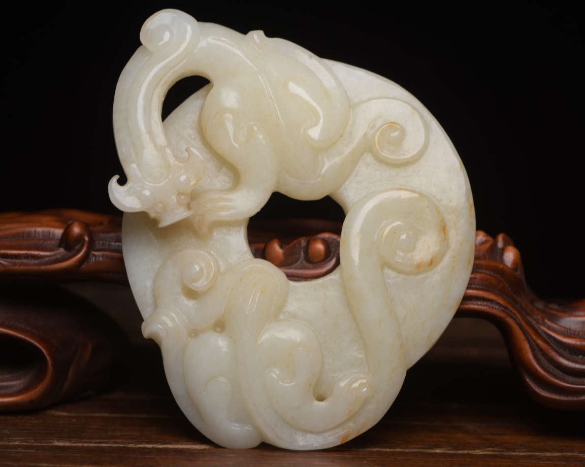 旧蔵 清 玉彫 和田玉 龍佩 玉質温潤細膩 沁色自然 包漿一流 極細工 中国古玩 骨董品 古美味 208拍卖