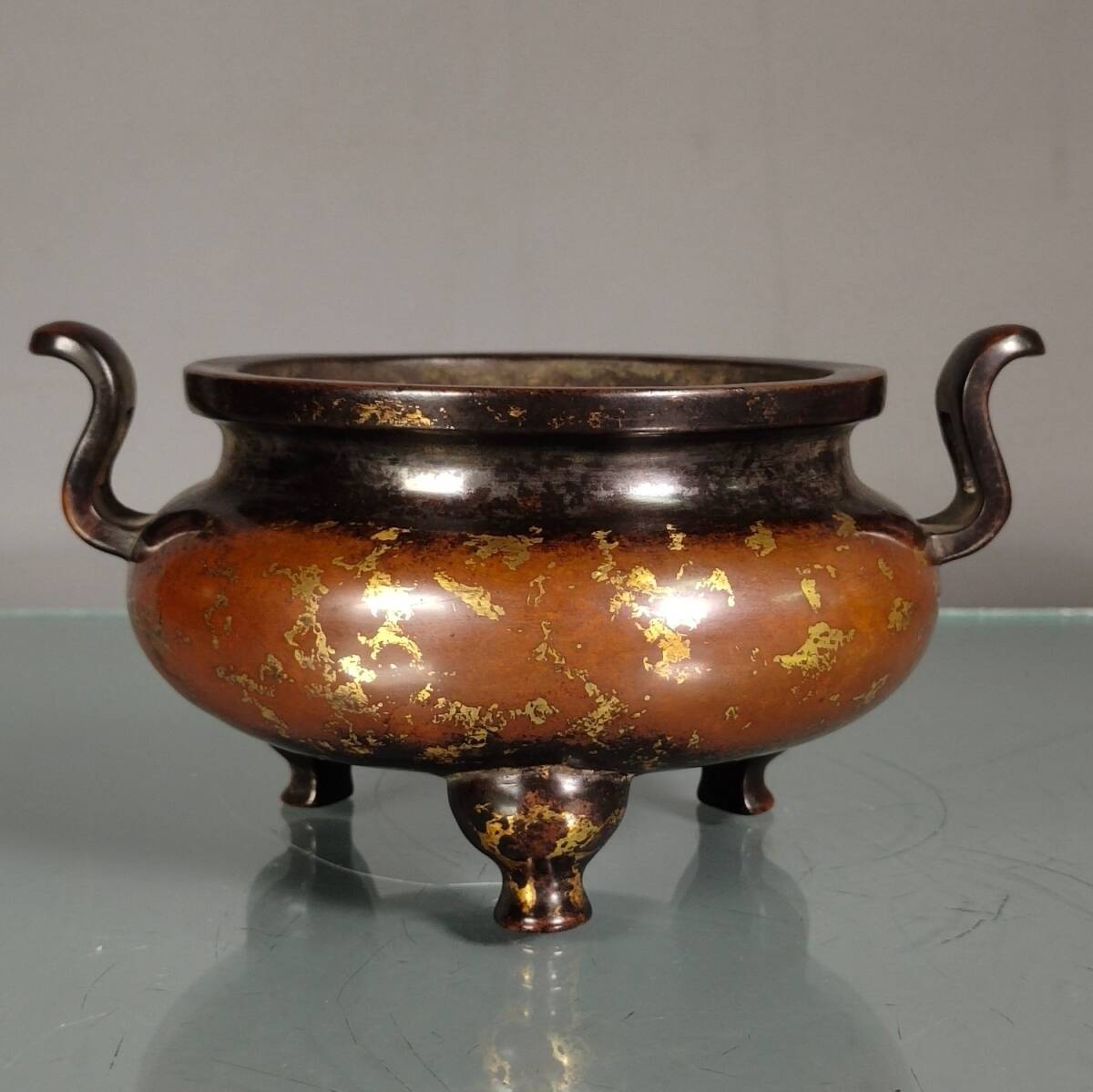 旧蔵 清 紫銅塗真金 灑金香爐 香道具 銅製品 銅器 極細工 中国古玩 骨董品 古美味 208拍卖