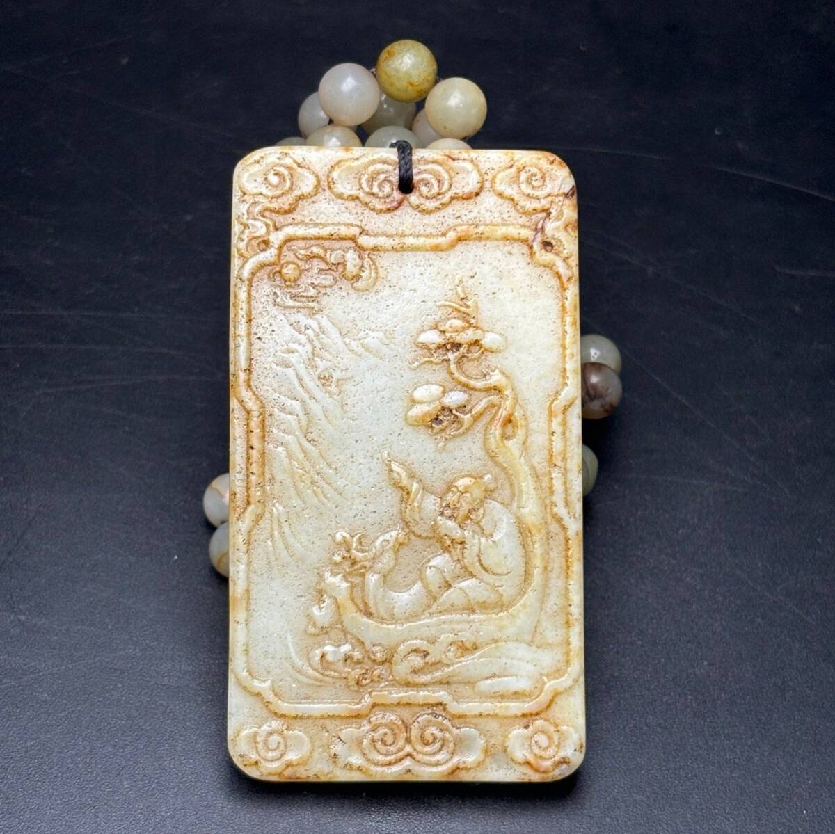 旧蔵 清 玉彫 和田玉 子岡牌 仙人指路 指日高升 彫刻精美 玉質温潤 包漿醇厚 極細工 中国古玩 骨董品 古美味 208拍卖