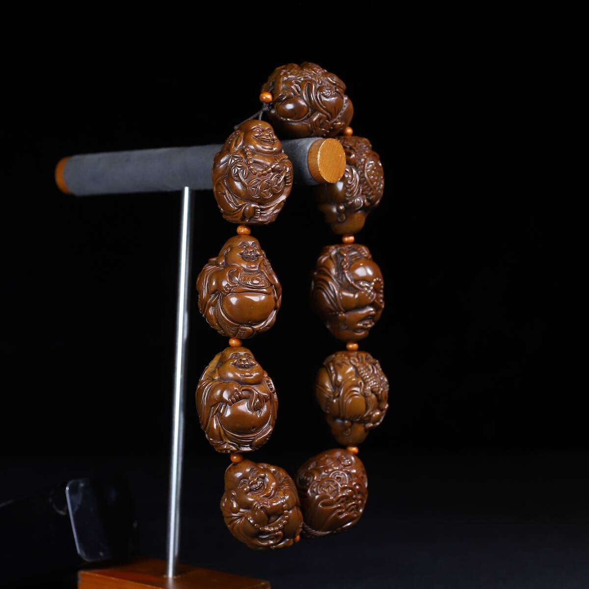 旧蔵 清 橄欖核 彫刻 八大彌勒 手把件 手鏈 極細工 中国古玩 骨董品 古美味 208拍卖