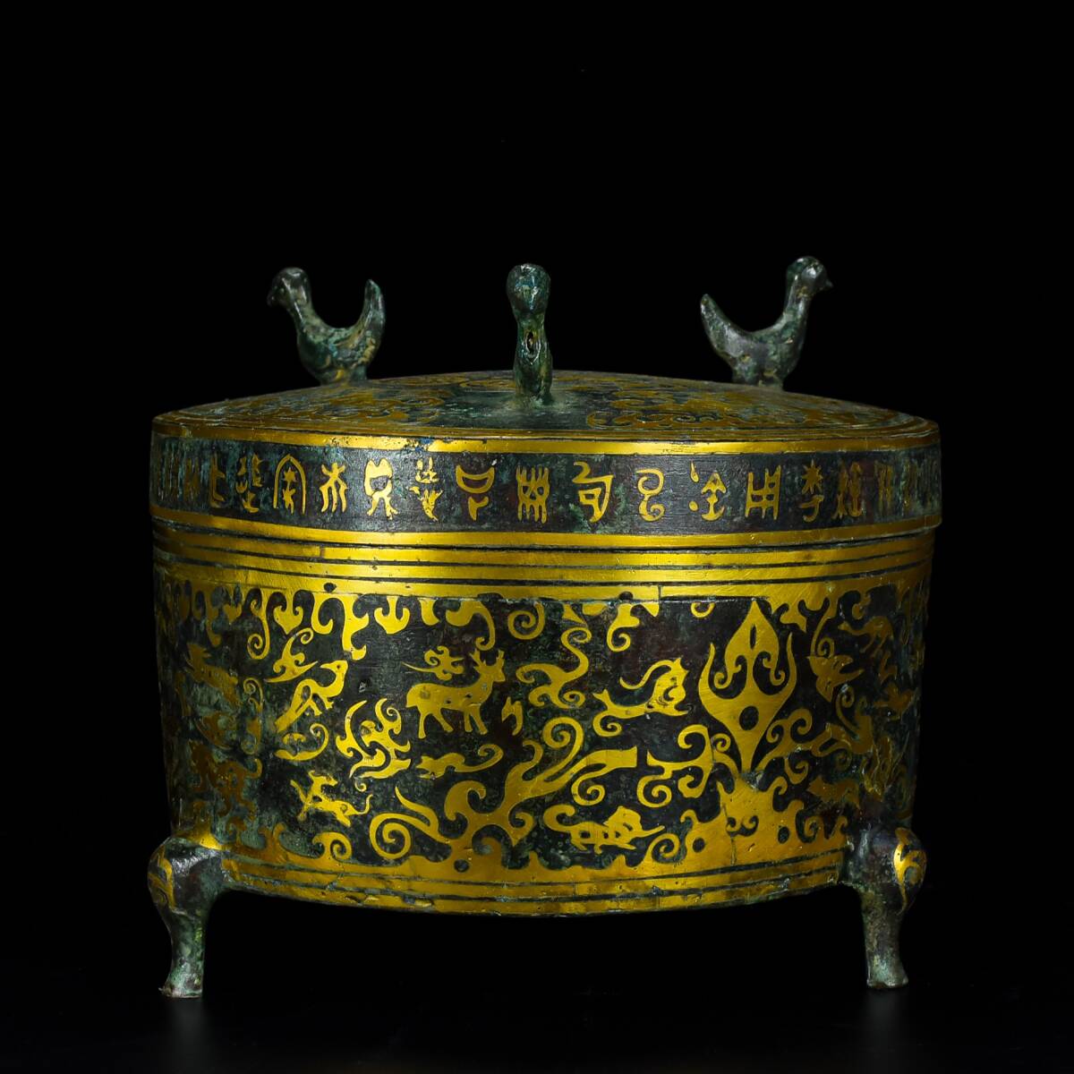 旧蔵 戦国時期 青銅 錯金立鳥倉 銅製品 青銅器 極細工 中国古玩 骨董品 古美味 208拍卖