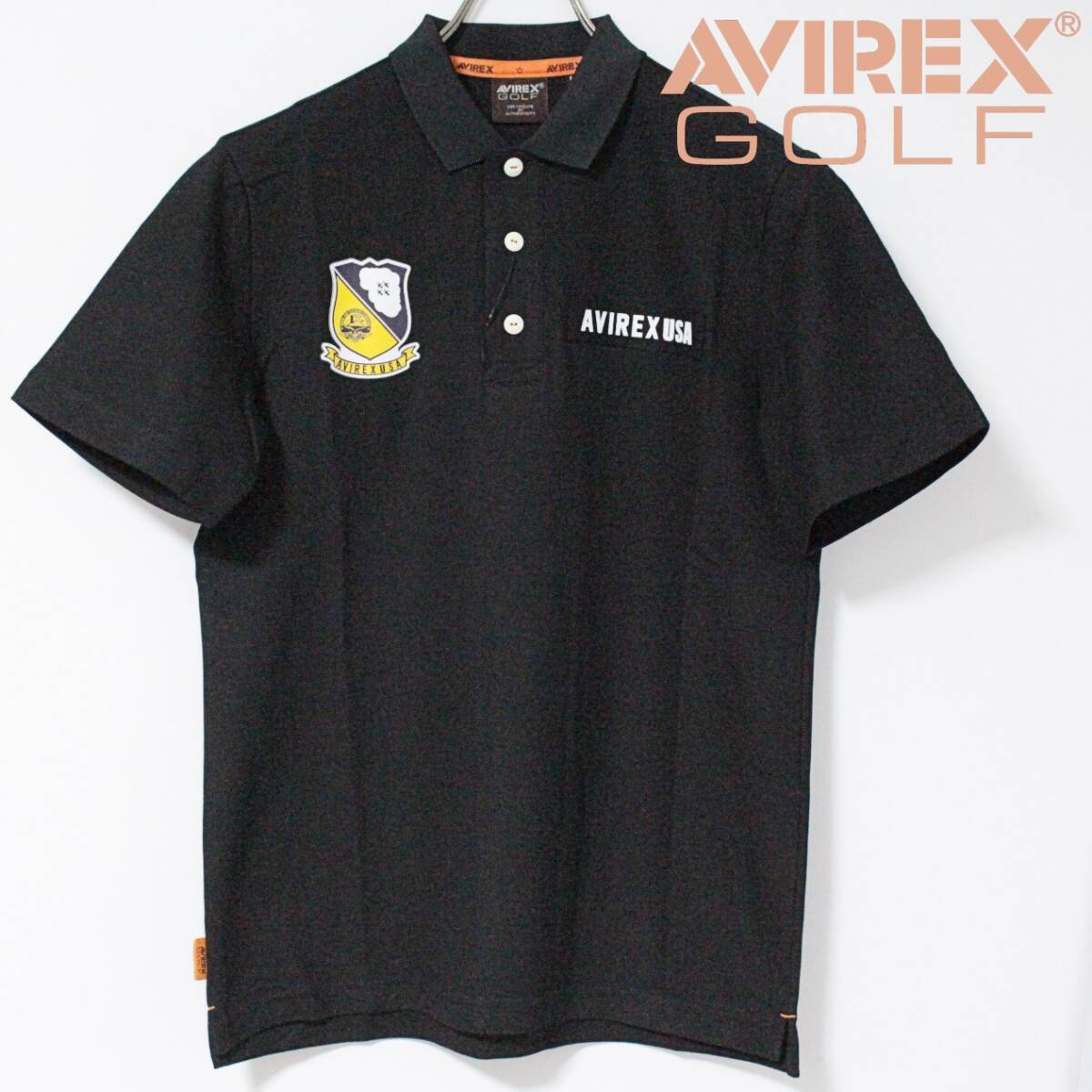 新品 アヴィレックス ゴルフ ストレッチ グラフィックパッチポロシャツ Lサイズ 黒 K5492拍卖