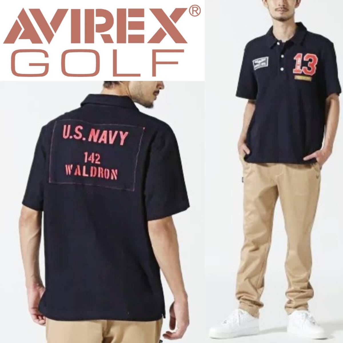 新品 アヴィレックス ゴルフ シーズナルデザインポロシャツ Mサイズ 紺 K5508拍卖