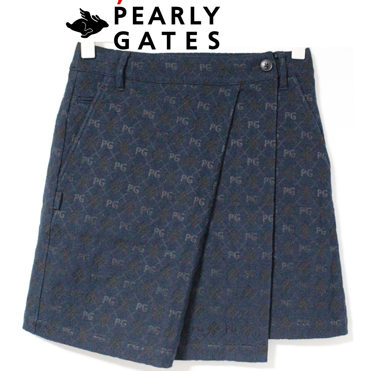 新品 パーリーゲイツ ジャガードアーガイルロゴ総柄 ラップスカート Mサイズ(ウエスト約76cm) K5521拍卖