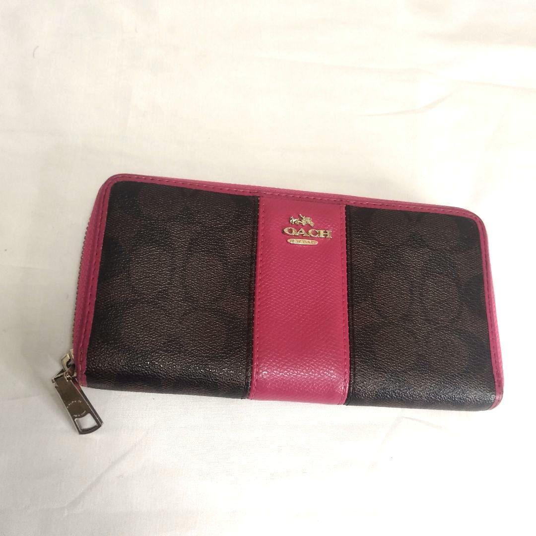 COACH コーチ長財布 ピンク×ブラウン レディースブランド 送料無料 正規品 鑑定済み 人気ブランド 限定セール拍卖