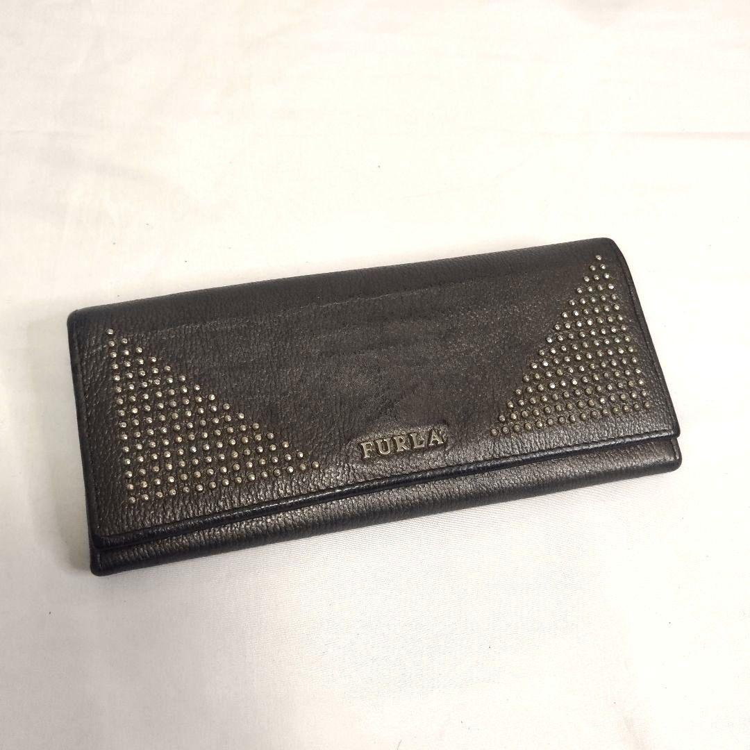 FURLA フルラ 長財布 ダークグレー スタッズ メンズブランド 送料無料 正規品 鑑定済み 人気ブランド 限定セール拍卖