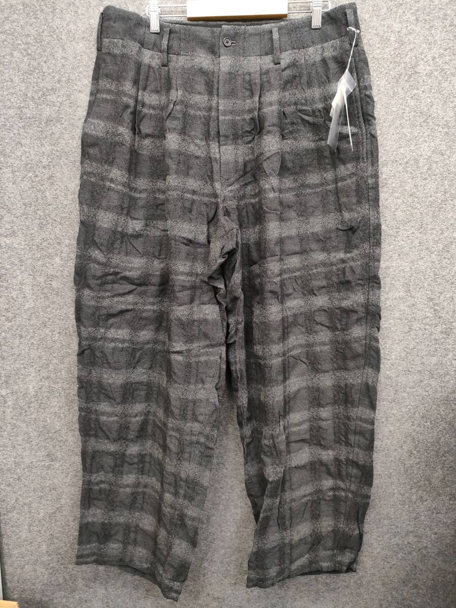 ★Yohji Yamamoto ヨウジヤマモト S'YTE サイト FULLING FINISHED SHADOW CHECK 3-TUCK WIDE TROUSERS グレー ボトムス サイズ4拍卖