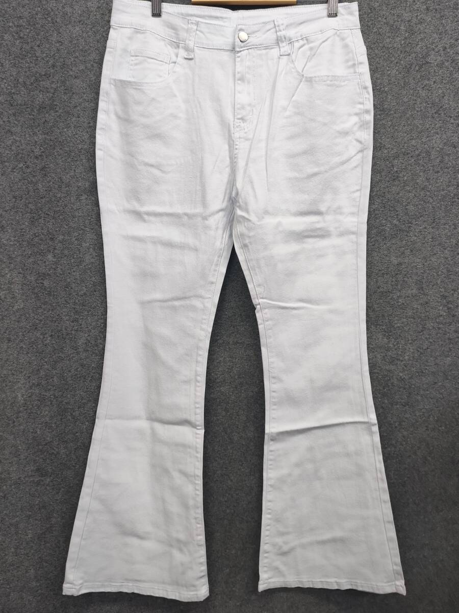★ブランド不明 レディース フレアパンツ 白 ホワイト サイズL拍卖