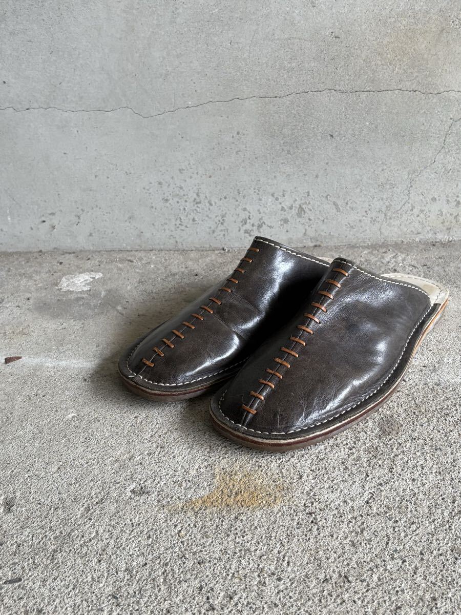 ビンテージ zakil bhai 本革 レザー スリッポン サンダル シューズ 革靴 ハンドメイド 黒 茶 ブラウン ブラック パイピング 古着 天然側 拍卖