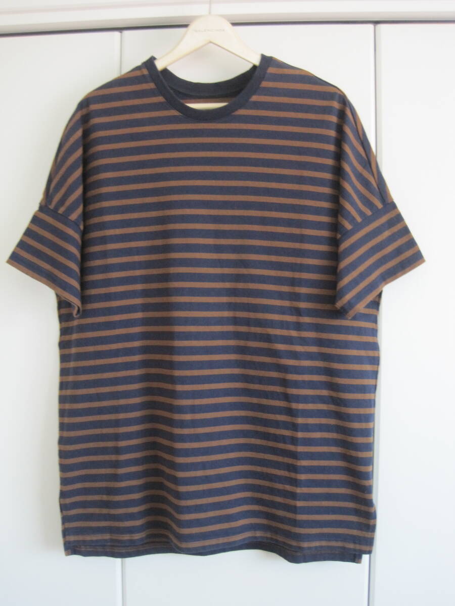定価15,180円 ノンネイティブ 19SS CLERK TEE JERSEY HEAVY WEIGHT ボーダー ドロップショルダー ビックシルエット Tシャツ 0拍卖