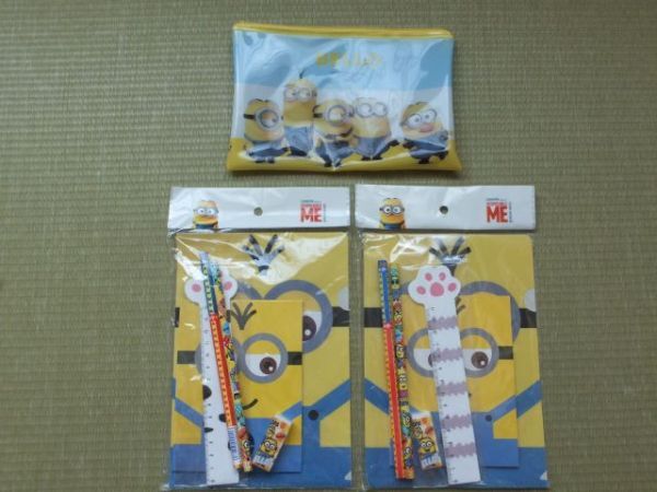 ◆送料込み!ミニオンズ 文具セット2個 ビニールポーチ1個◆新品未使用 中古 クリアファイル メモ帳 鉛筆 定規 消しゴム メル ケビン拍卖