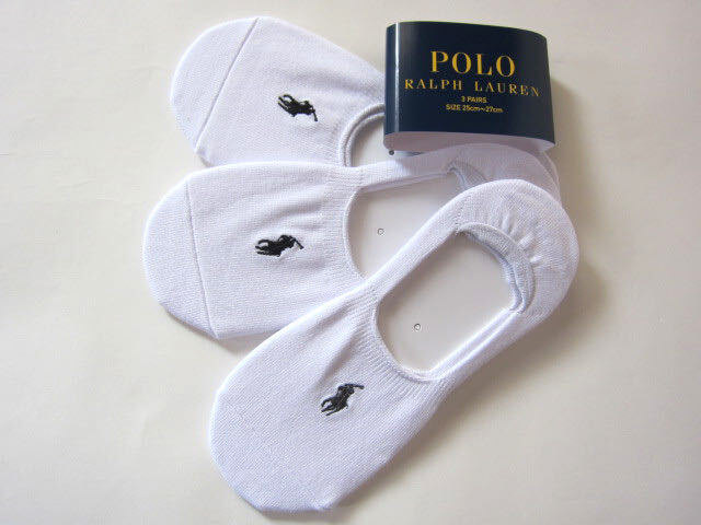 POLO ラルフローレン新品!3足セット マーク刺繍入りベリーショートソックス 25-27cm白 送料無料フットカバー インステップ靴下拍卖