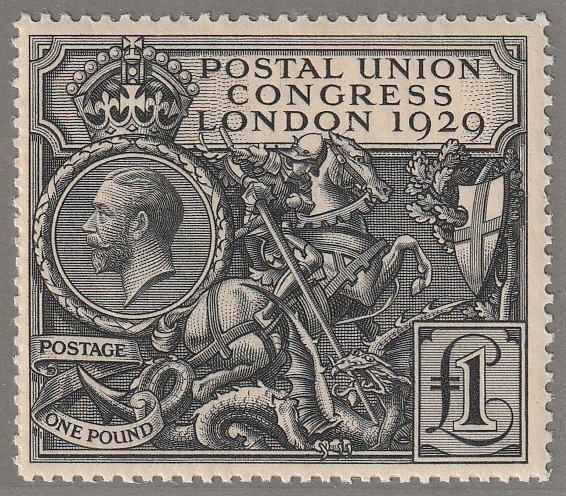 E000 イギリス UPU会議 1929年5月10日発行 高額切手 未使用 極美品拍卖