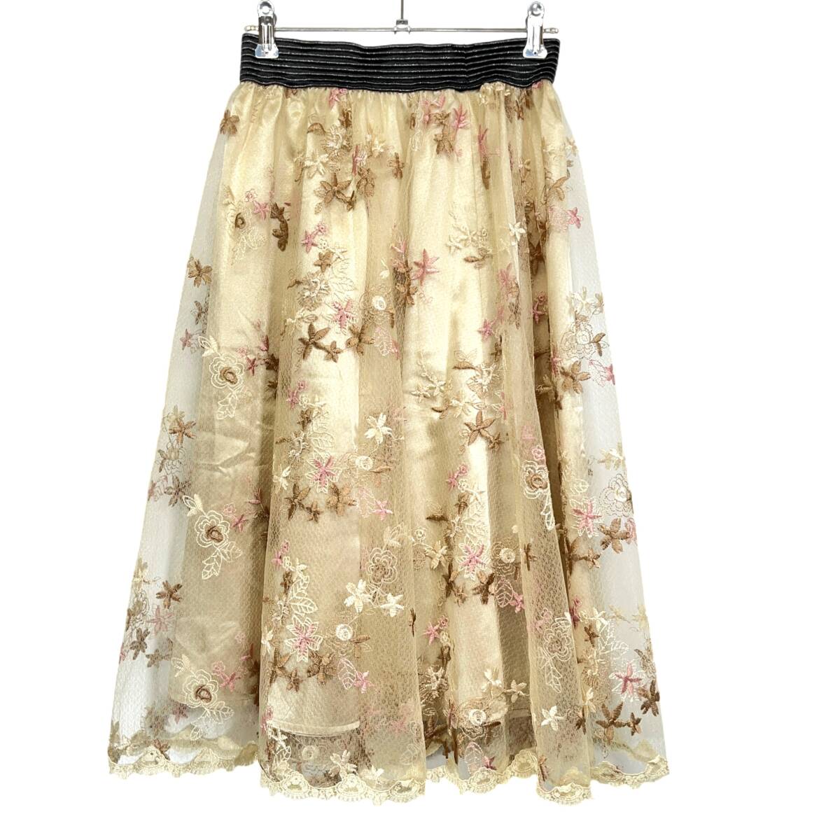 (志)【美品】axes femme/アクシーズファム 花柄刺繍レーススカート ミディ丈 MR285X01 Mサイズ 総丈:約70cm (o)0804C拍卖