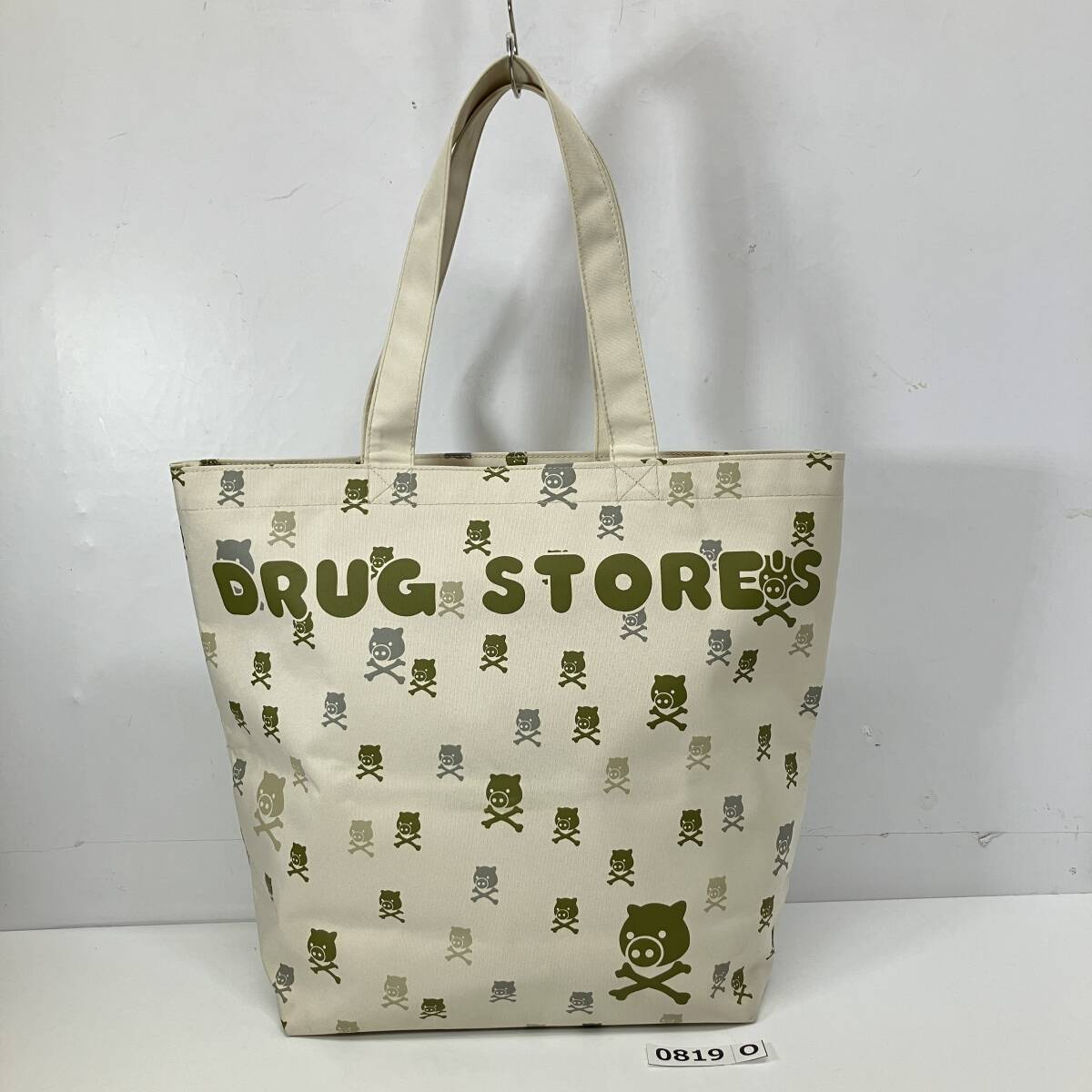 (志)drug store's/ドラッグストアーズ トートバッグ 総柄 ブタ ぶた ドクロ 髑髏 ベージュ エコバッグ(I)0819O拍卖