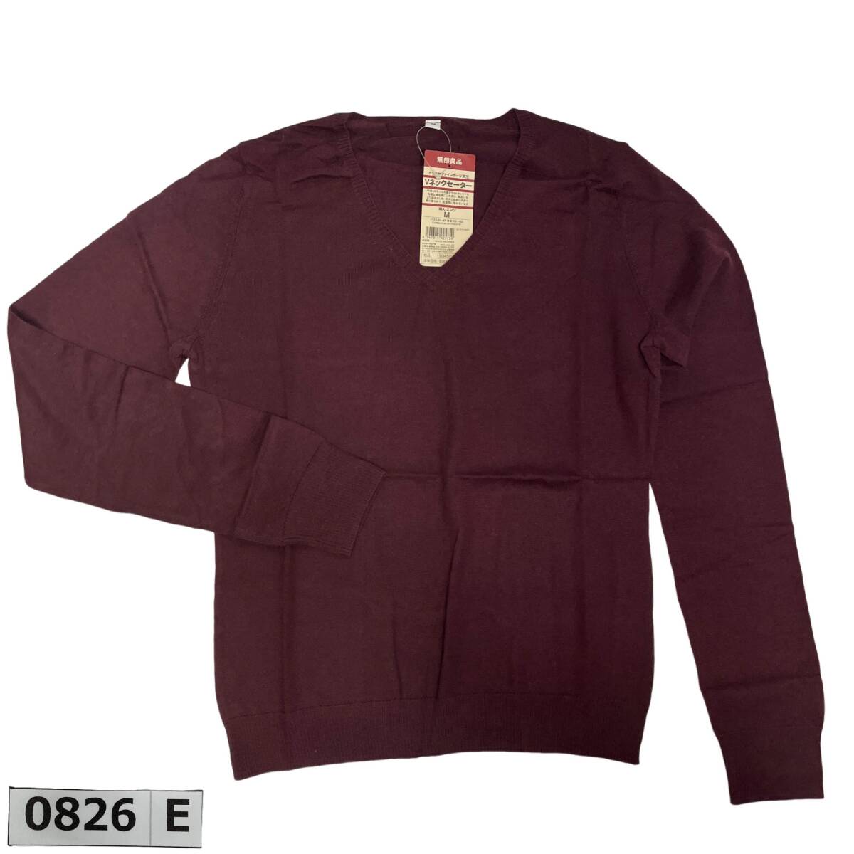 (志)【タグ付/未使用】無印良品/MUJI カシミヤ 100% ファンゲージ天竺 Vネックセーター 婦人 エンジ Mサイズ 良品計画 ニット(o)0826E拍卖