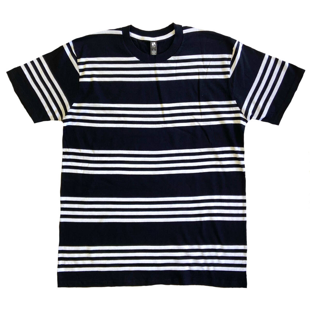 AS COLOUR Classic QUAD Stripe Tee B ブラックxホワイト Lサイズ アズカラー エーエスカラー ボーダーTシャツ ストライプ拍卖