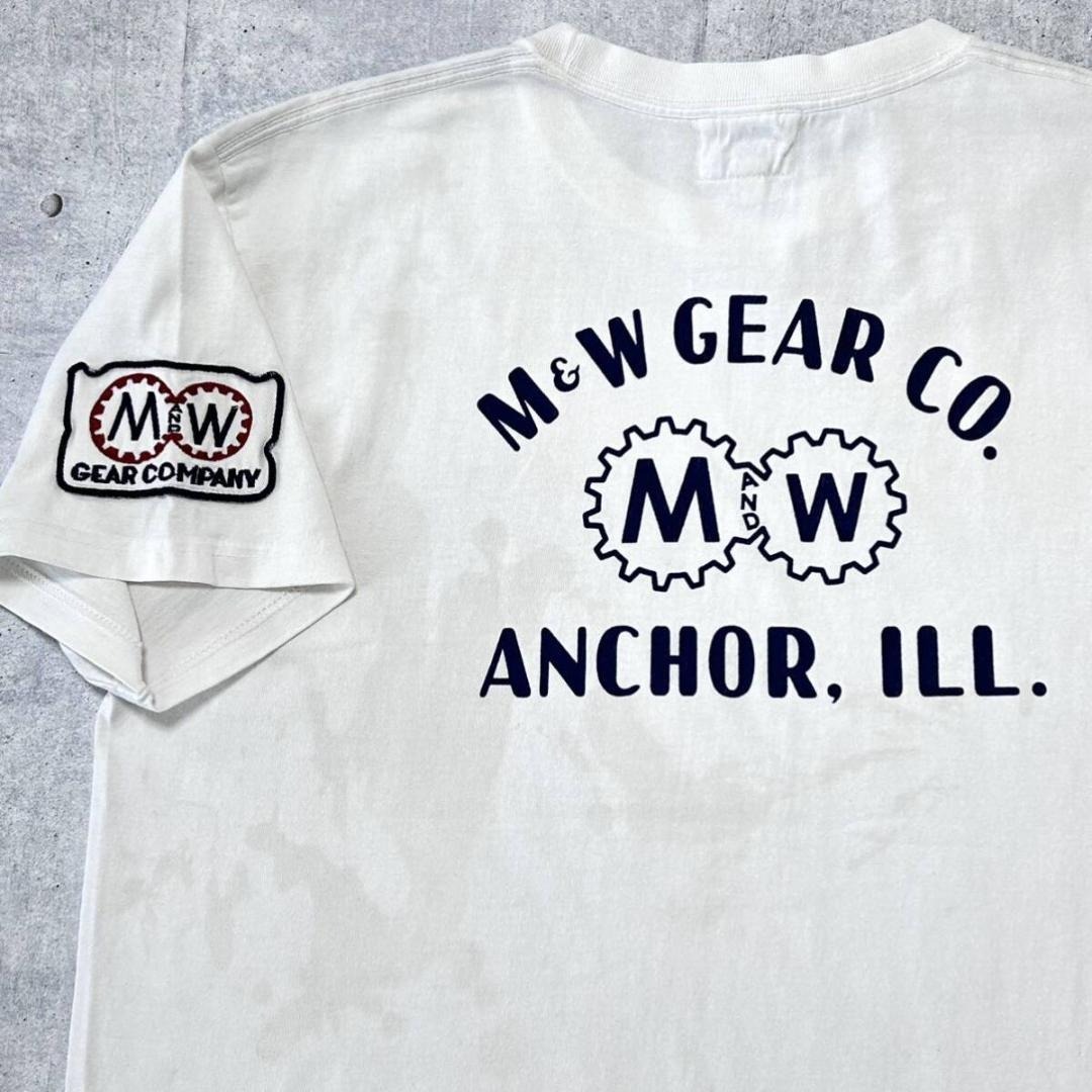 Pherrow's 架空の企業ロゴ 工業 ギア 半袖 Tシャツ フェローズ M&W 袖ワッペン クルーネック ショートスリーブ ホワイト 玉10337拍卖