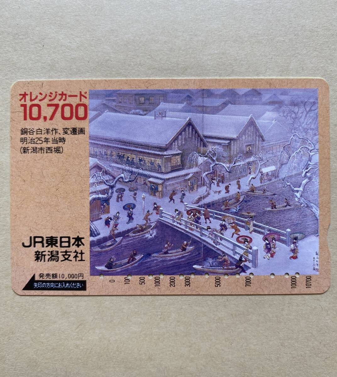 【使用済】 オレンジカード JR東日本 銅谷白洋作、変遷画 明治25年当時 (新潟市西堀)拍卖