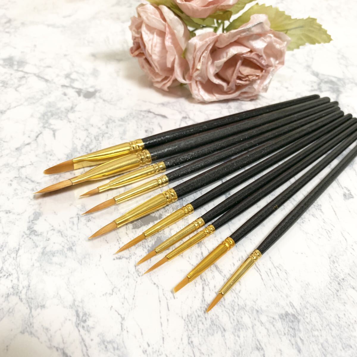 黒 水彩画 アクリル画 絵筆 10本セット 美術用品 筆 水彩筆 油絵筆 画筆 ペイントブラシ 画材筆拍卖