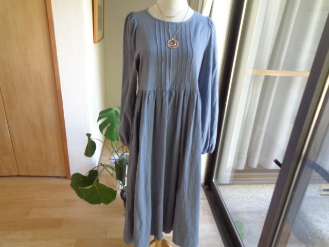 大人可愛い☆ LAUIR コットン100% ピンタック 長袖ワンピース バックリボン♪ ナチュラル ゆったりデザイン S 美品(^^♪拍卖