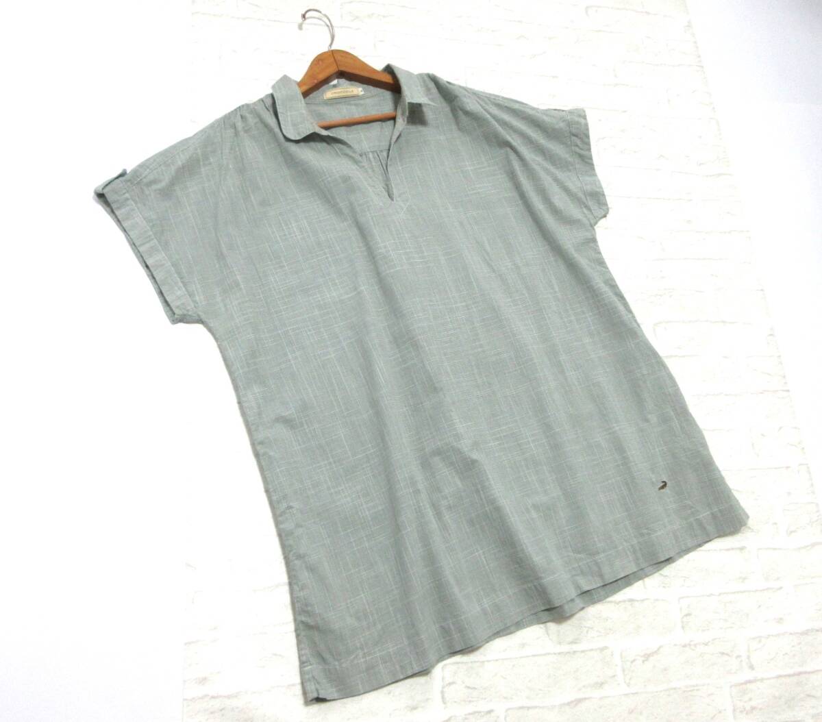 送料込み CROCODILE クロコダイル グリーン チェック 柄 コットン スキッパー シャツ チュニック 17号 4L ( 大きいサイズ 綿100% 洗える )拍卖