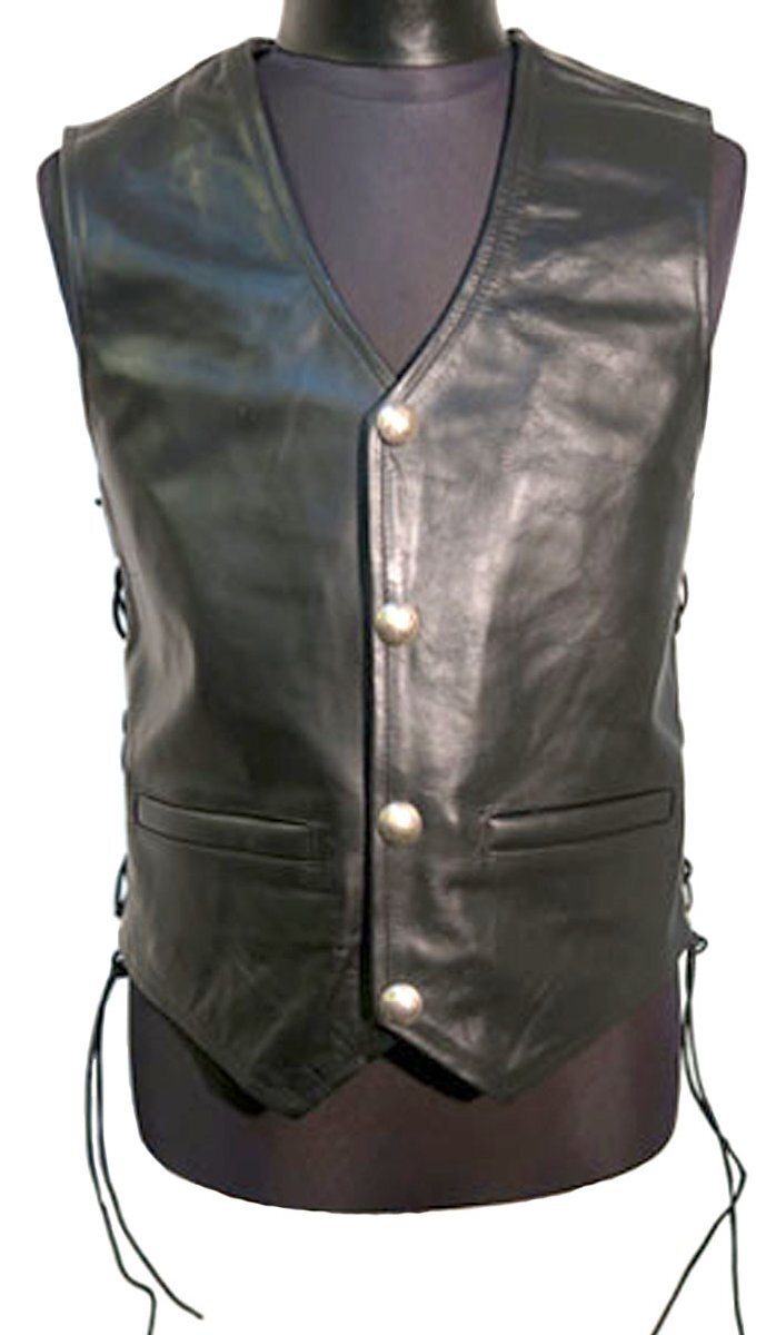 Mサイズ 本革 ベスト レースアップ インディアンコンチョ 3976 黒 ブラック BLACK 牛革 ウエスタン カウボーイ アメリカン ハーレー拍卖