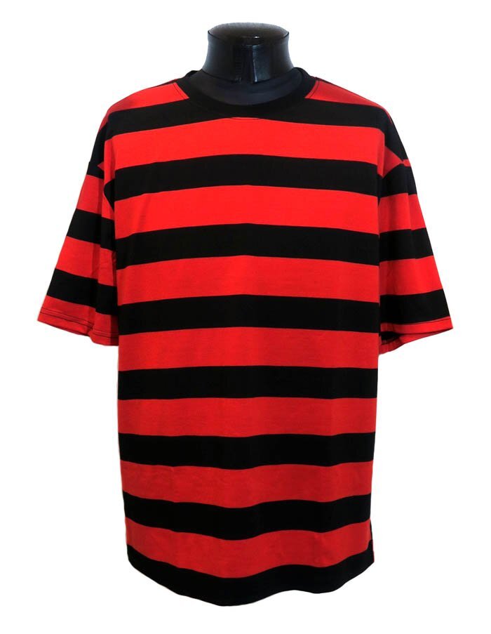 新品 Mサイズ ボーダー Tシャツ 半袖 赤 黒 947 953 レッド ブラック パンク ロック ヴィジュアル系 太いボーダー ロカビリー ヒップホップ拍卖