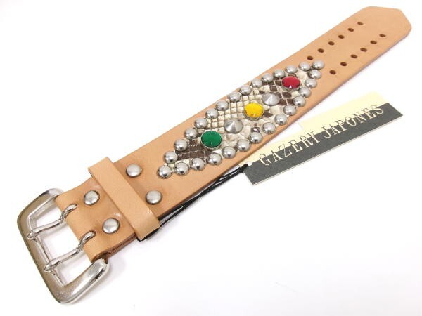 新品★GAZERY JAPONES ガゼレイジャポネス★スタッズ レザーブレスレット★ナチュラル パイソン拍卖