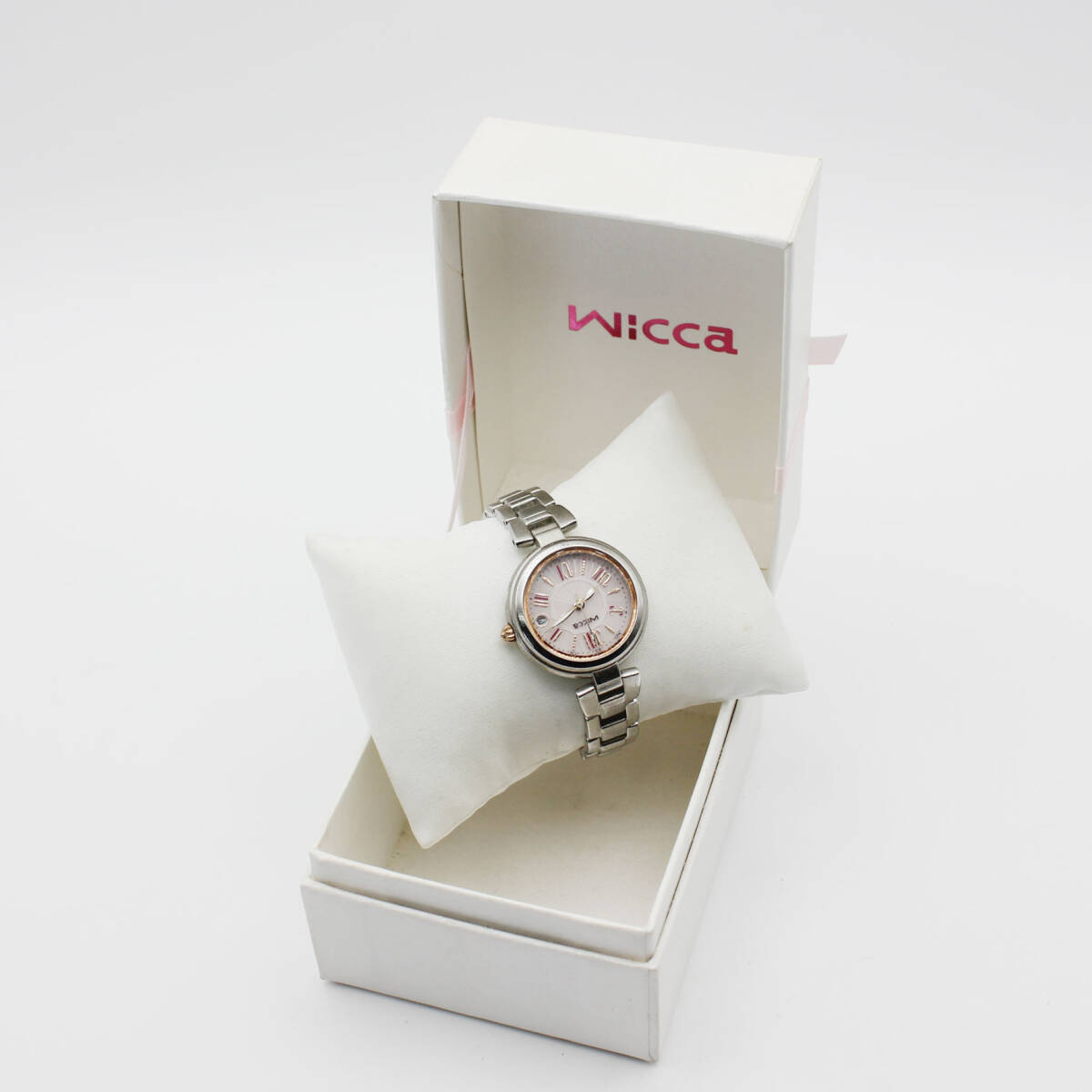 W250815-02 箱付 CITIZEN wicca シチズン ウィッカ ソーラーテック H0F8-R007831 レディース腕時計 電波 デイト ジャンク 文字盤ピンク拍卖