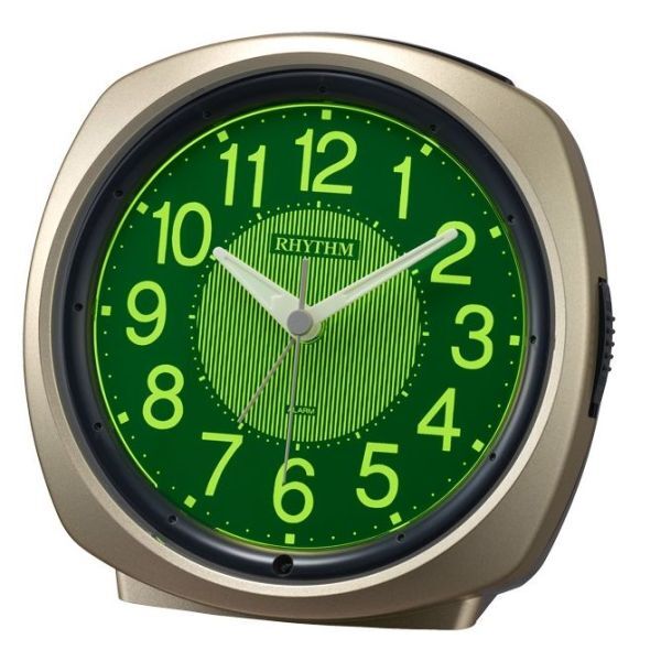 【新品・保証付/即決】 シチズン リズム 夜も見やすい 自動点灯 ライト 集光樹脂 電子音 連続秒針 8RE673SR18 金色 目覚し時計 R50806-7SG拍卖