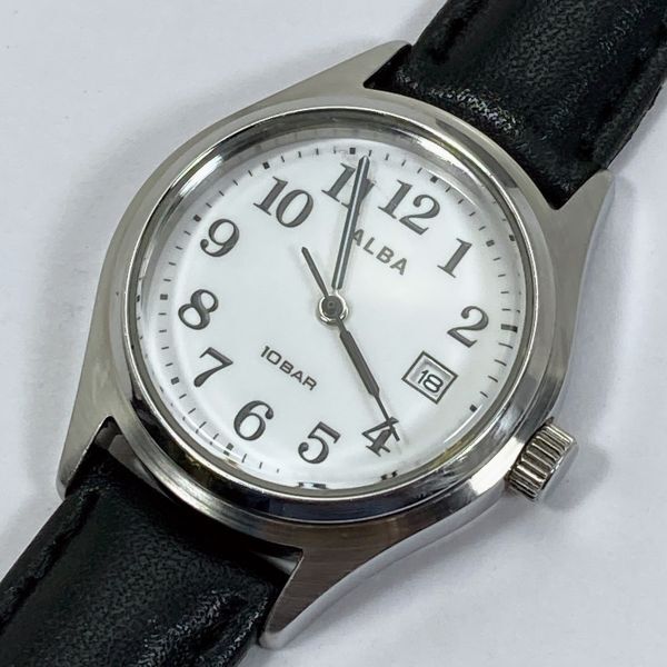 【動作品/送料230円/即決】 SEIKO ALBA 大きい数字 見やすい 革ベルト 水仕事OK 防水 3年電池 VJ22-KET0 レディース腕時計 50818-1拍卖