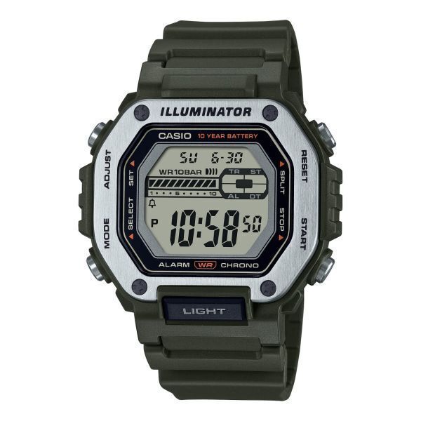 【新品・保証付/即決/送料230円】 CASIO MWD-110H-3AJF ステンレス 樹脂 10年電池 10気圧 カーキ モスグリーン デジタル 腕時計 50829-1拍卖