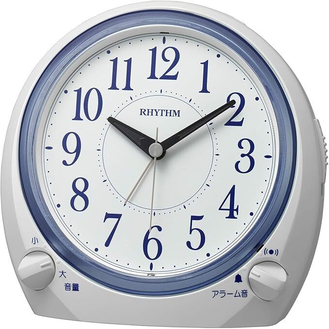 【新品/即決/保証付】リズム 目覚し時計 見やすい 連続秒針 スヌーズ ライト 電子音 ベル音 音量調節 8RA648SR03 白 50802-1SG拍卖
