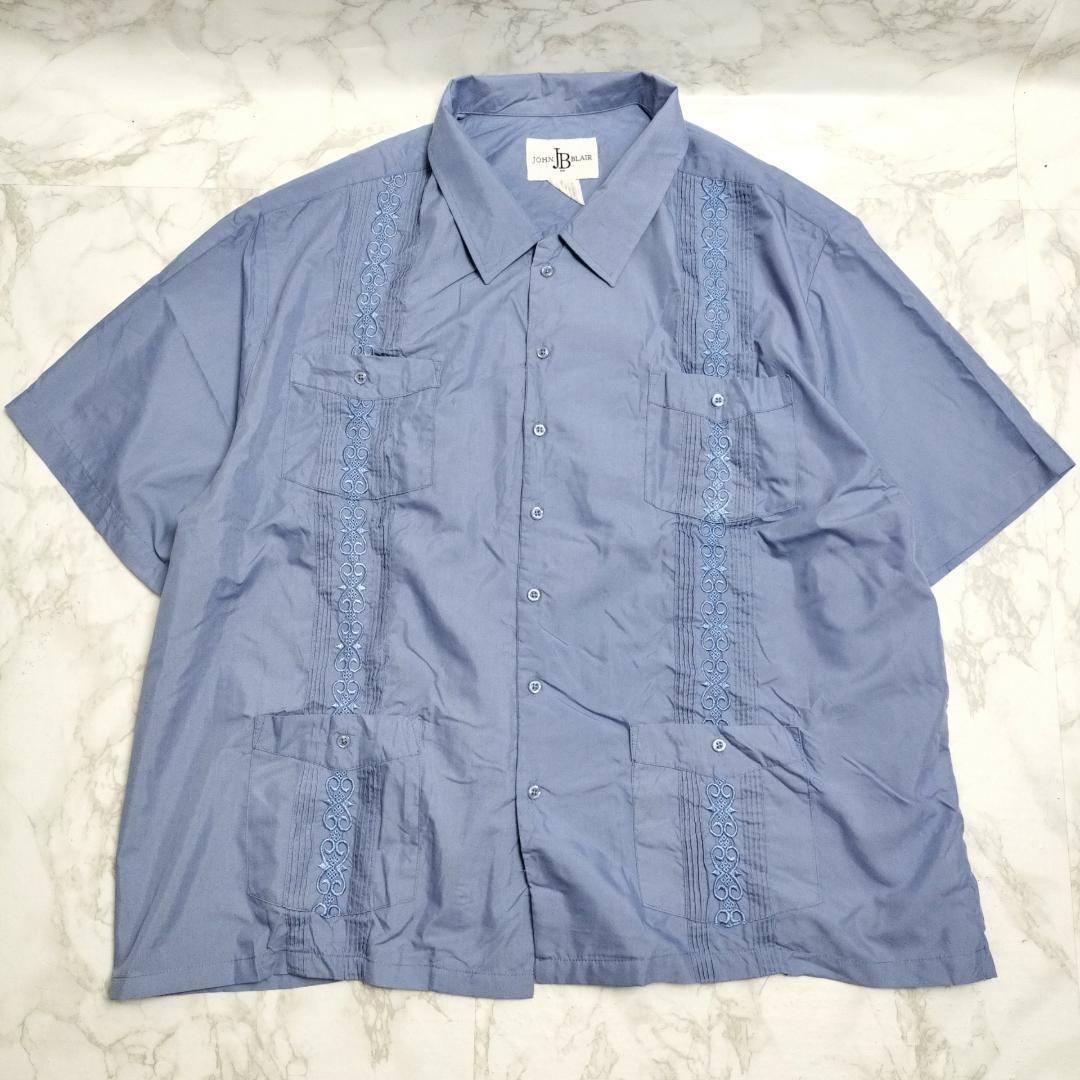 美品 3XL JOHN BLAIR キューバシャツ ライトブルー 大きいサイズ拍卖