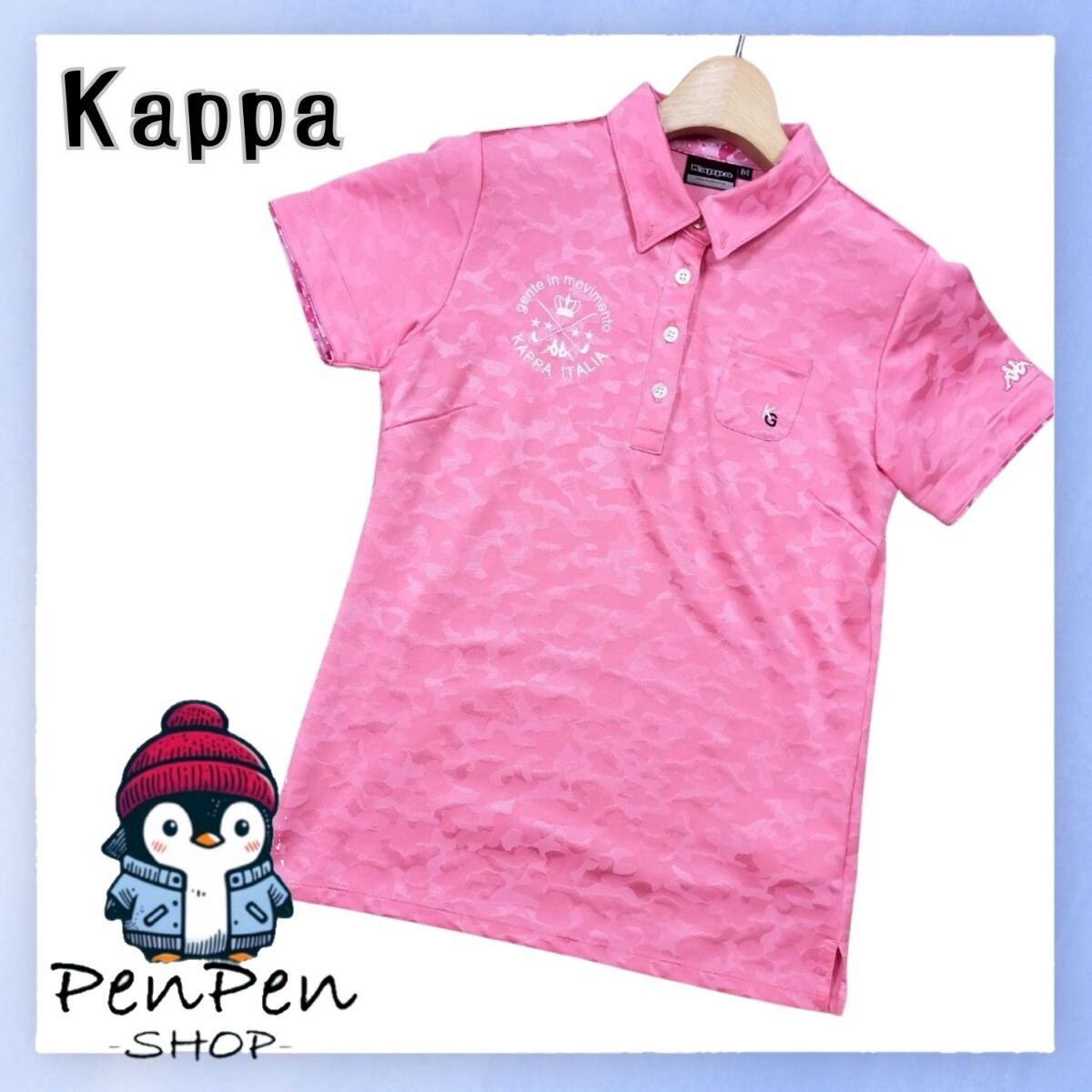 Kappa カッパ ゴルフウェア 半袖ポロシャツ Mサイズ M ピンク ロゴ入り カモフラージュ柄拍卖
