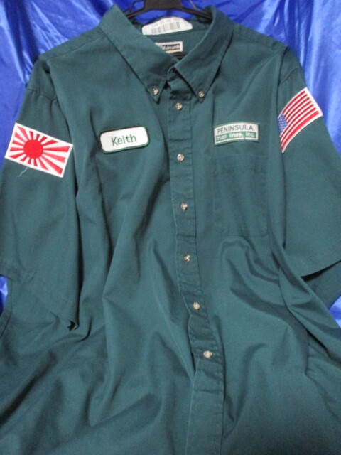 希少★入手困難/良品*Edwards【 半袖ワークシャツ size 3XL オーバーサイズ *グリーン/ ワッペン胸 刺繍】 ボタンダウン拍卖