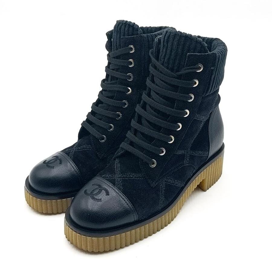 送料無料 シャネル CHANEL ショートブーツ スニーカー G36536 スエード レザー ココマーク 伊製 37C レディース拍卖