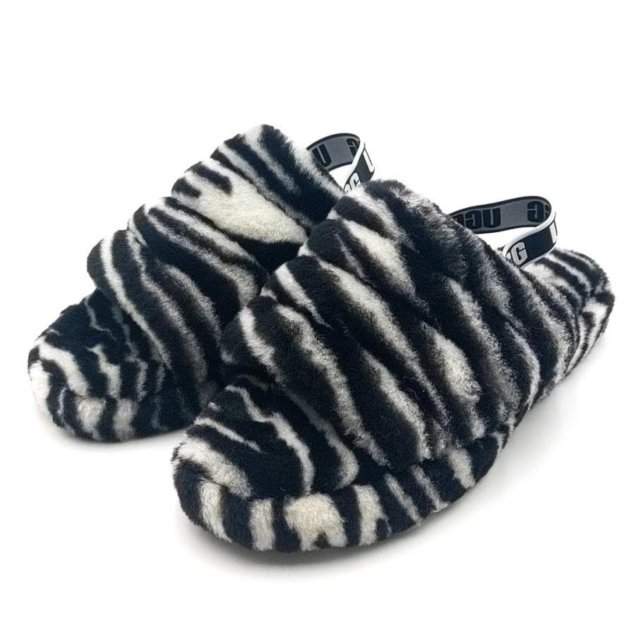 送料無料 美品 アグ UGG サンダル 靴 1116156K フラッフ イヤー スライド ゼブラ 24.5cm 黒 レディース拍卖
